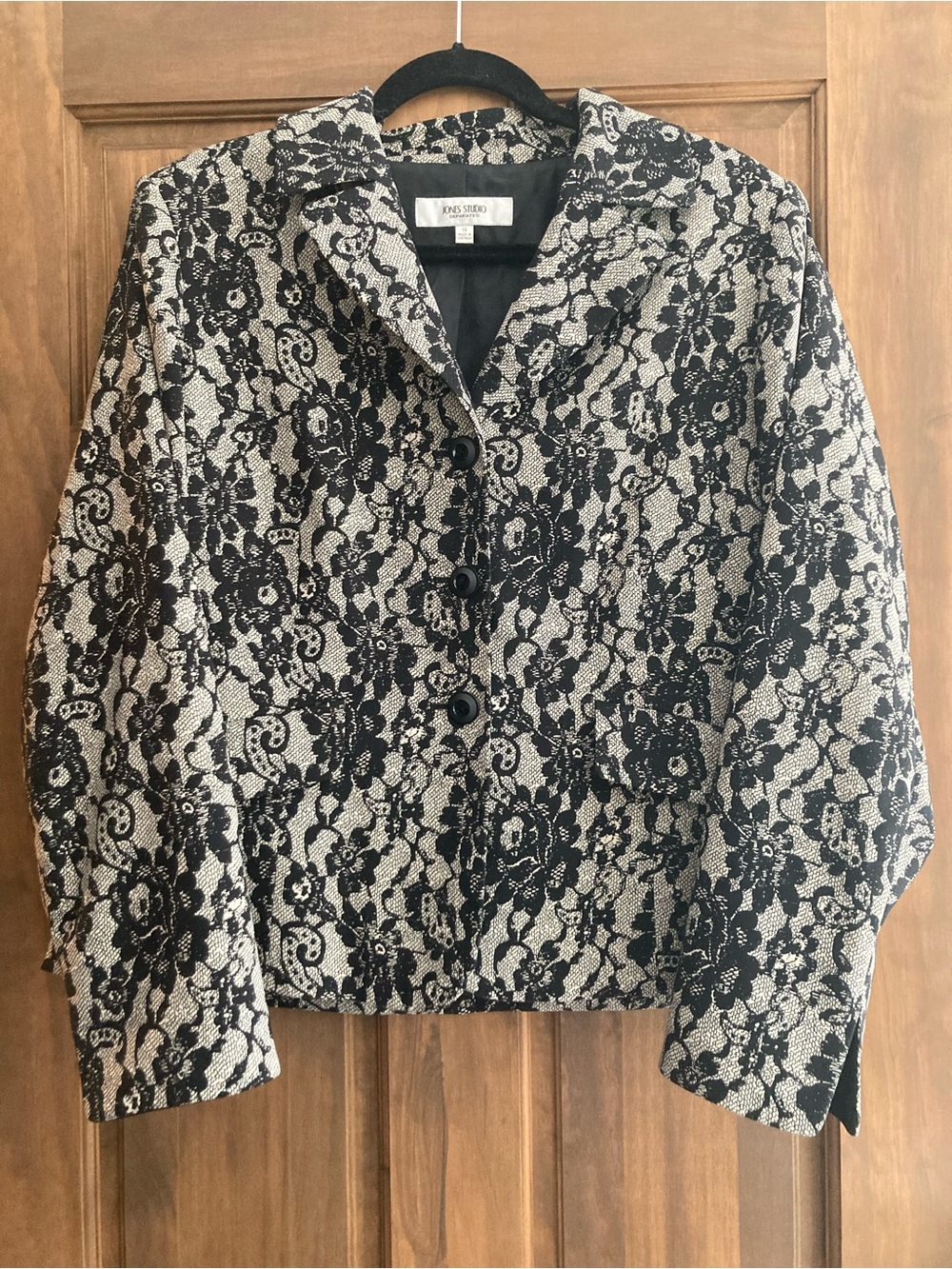 Jones Studio Gray & Black Lace PRINT Suit Jacket 14